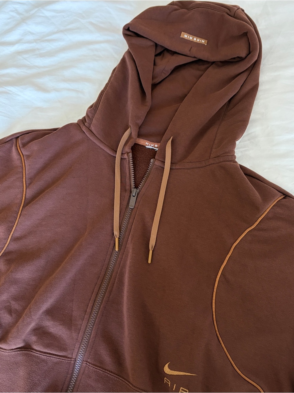 Nike Brown Full-Zip Hooded Sweatshirt with Contrast Piping